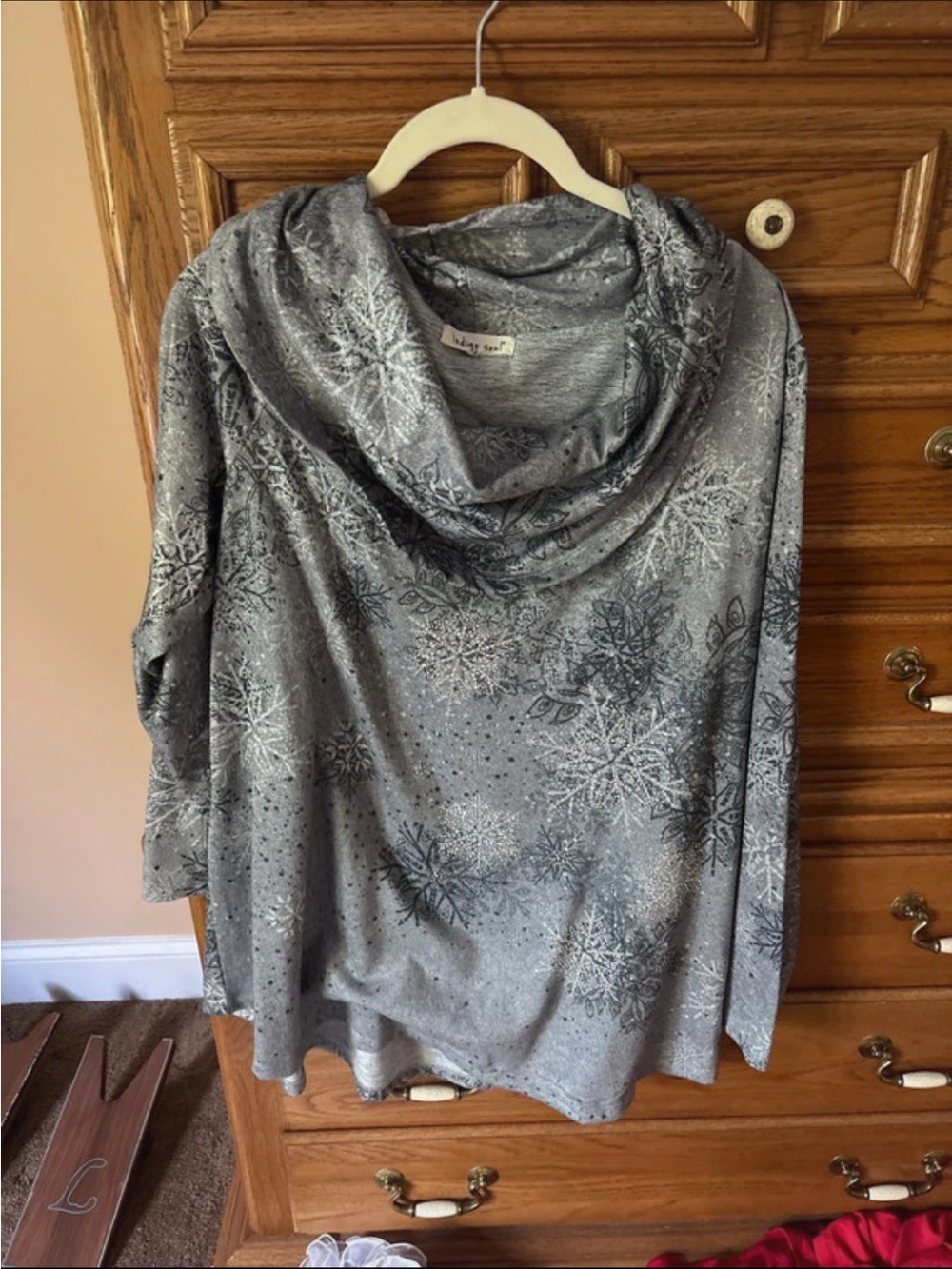 indigo soul Gray Cowl Neck Snowflake Print Sweater